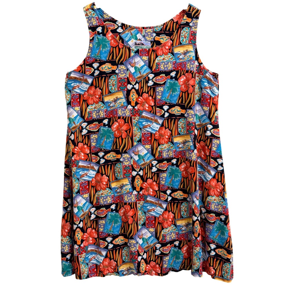 Reyn Spooner Hawaiian Shift Dress Floral Tropical Size Large Vintage 90s Postcar